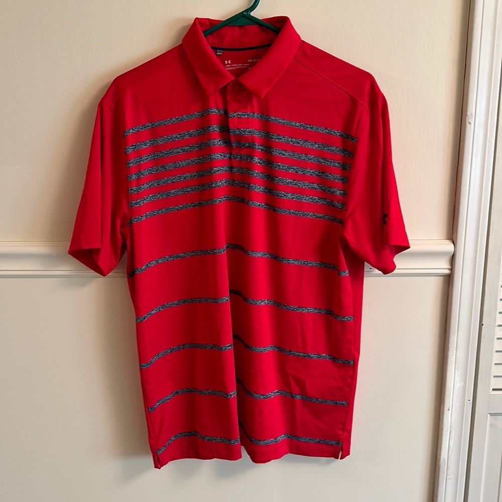 Red size large men’s Under Armour golf polo. Like new.